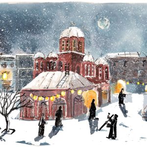 10 x Christmas cards – Winter Service, Koutloumousiou Monastery, Mount Athos by Tim Vyner